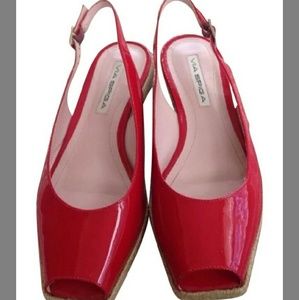 Via Spiga red patent leather sling backs