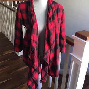 Black and red plaid flannel cardigan