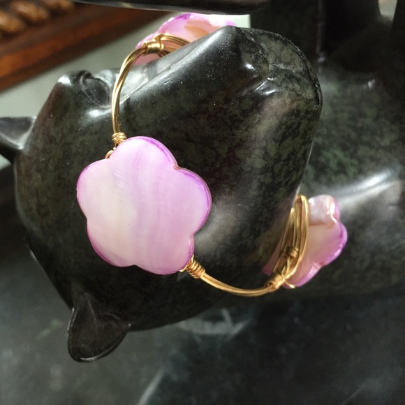 Lavender gold tone wire wrapped bangle.