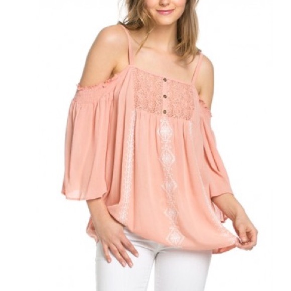 🆕The "PEACHY" embroidery front off shoulder top - Picture 2 of 4