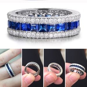 10K White Gold Filled Blue Sapphire CZ Eternity