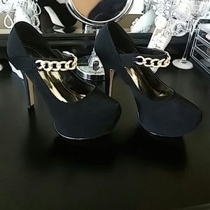 Black Suede Gold Chain heels