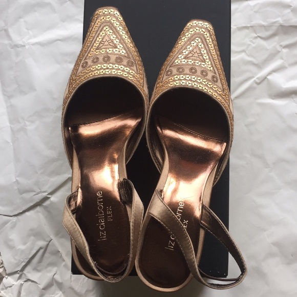 Liz Claiborne Sarong Gold Satin Sequin Heels