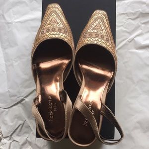 Liz Claiborne Sarong Gold Satin Sequin Heels