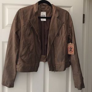 Brown leather jacket. 100 percent vegan.