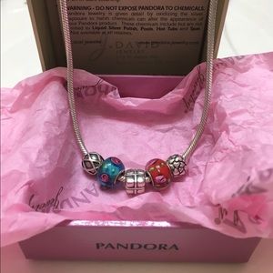 17" Pandora necklace and charms