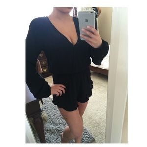 ♡ Black Deep V Romper ♡