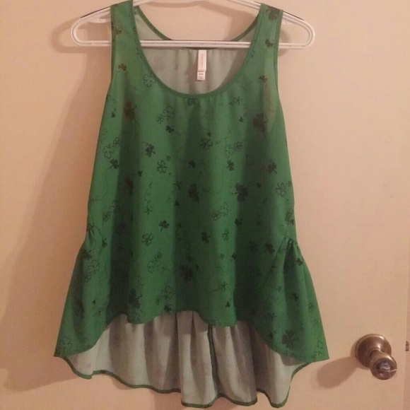 Green clover high low blouse