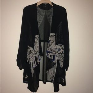 Black chiffon jacket with blue design