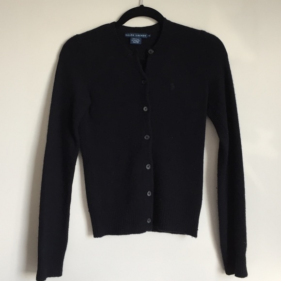 Ralph Lauren Black Wool & Rabbit Cardigan Size S