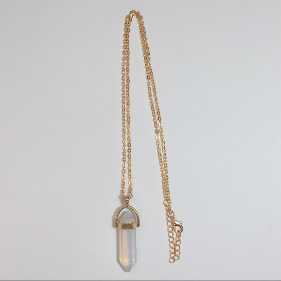 SOLD opal crystal point necklace - gold chain - Picture 3 of 4