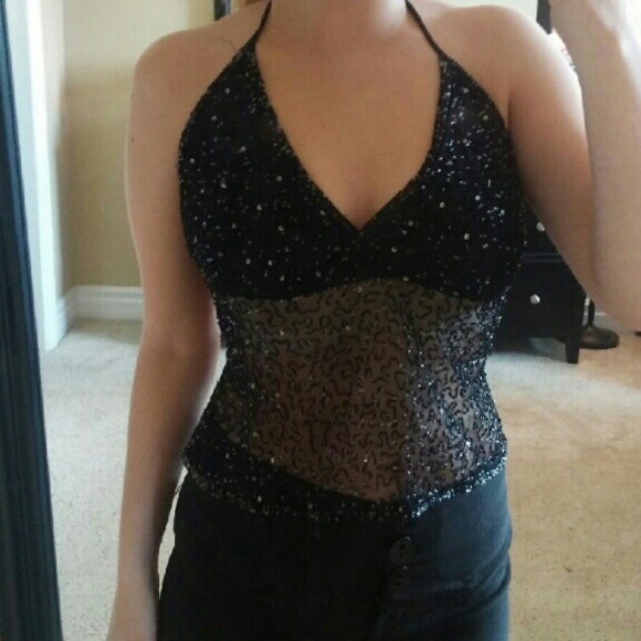Black beaded halter top