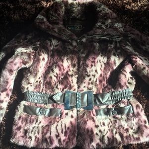 Coogi purple leopard print belted mink coat