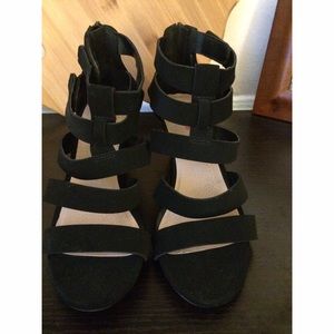 Black Cross Wedge Heels