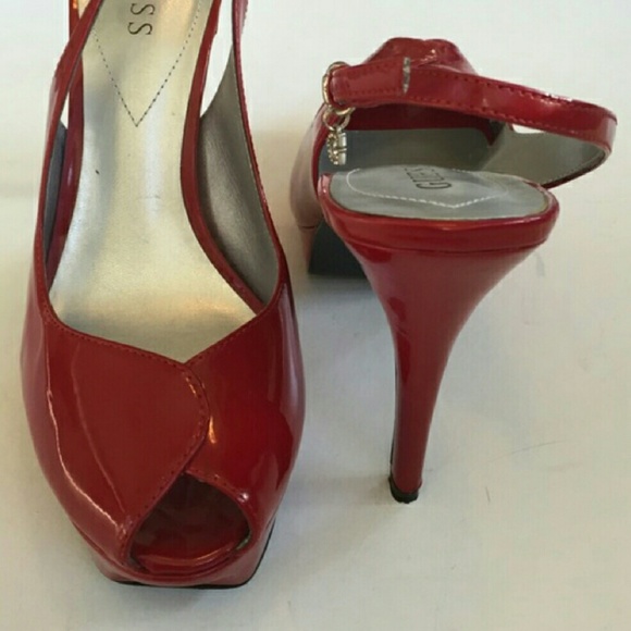[Guess] Red Patent Leather Peep Toe Sling backs