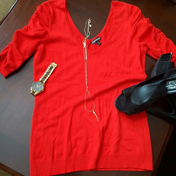 Express Sweaters - Express red deep V sweater