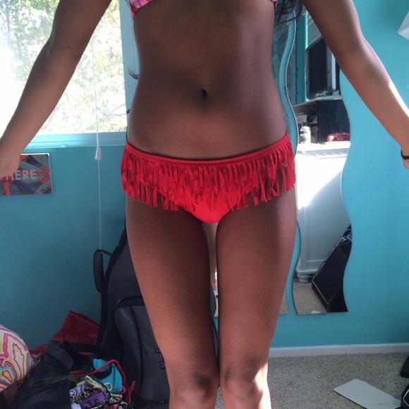RED FRINGE BIKINI BOTTOM