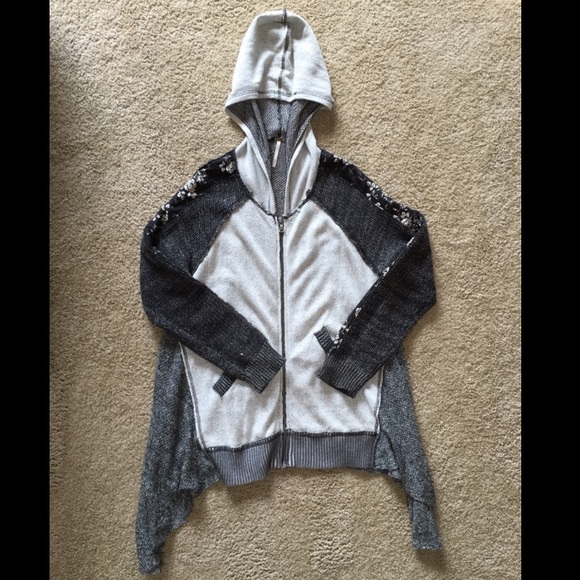 Free People Textured Piece Zip Up Hoodie