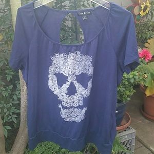 Dark blue cat skull top