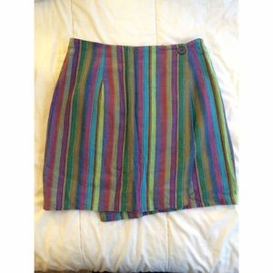 Vintage Pleated Button Stripe Skirt