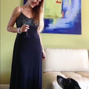 Charcoal Grey Velvet and Beaded Evening Gown
