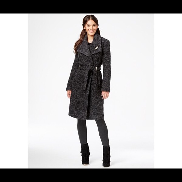 Asymmetrical Coat with Rhinestone brooch