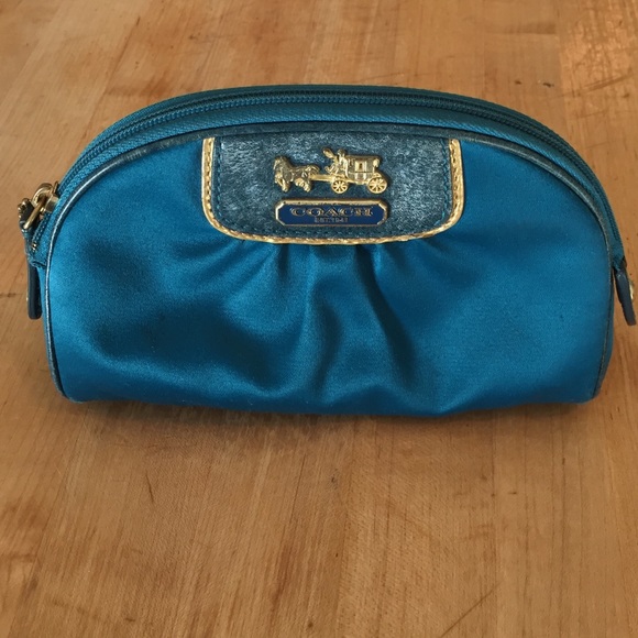 Teal and Gold Coach Makeup Bag
