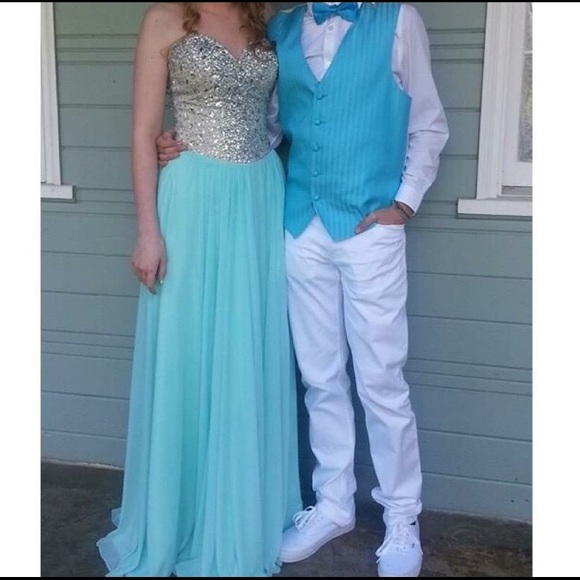 MINT BLUE PROM DRESS WITH SLIT