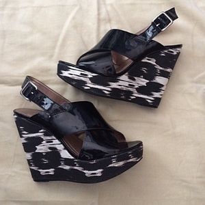 BCBGeneraton Black Wedges with Printed Wedge.