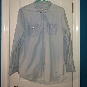 Studded Collar Light Denim Shirt