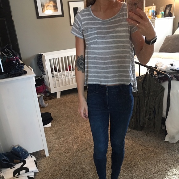 Abercrombie and Fitch striped shirt grey and white