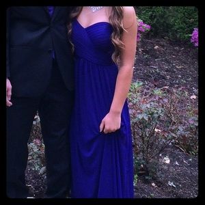 Floor length blue prom dress
