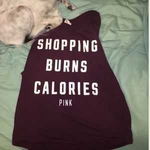 Shopping Burns Calories PINK Burgundy Muscle Tee