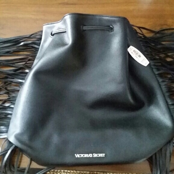 Victoria Secret Black Fringe Tote Backpack