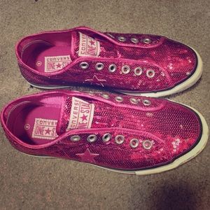 Converse One Star pink sequin slip-ons