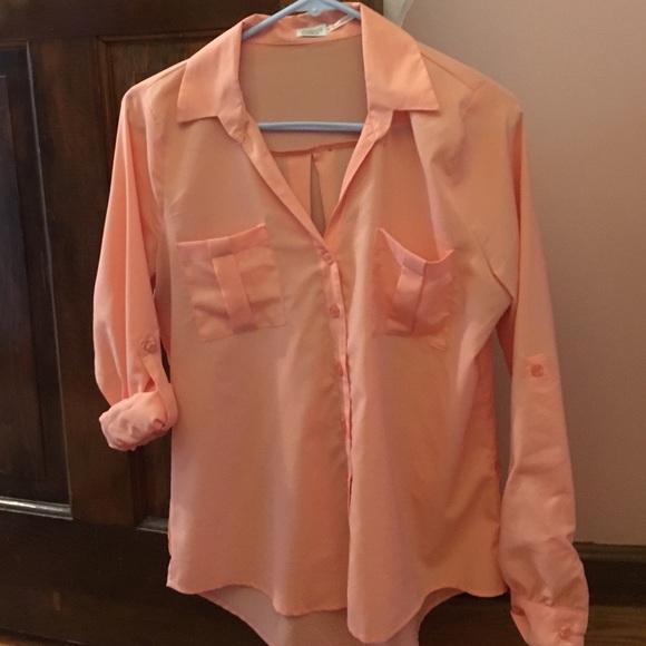 Salmon colored sheer long sleeve