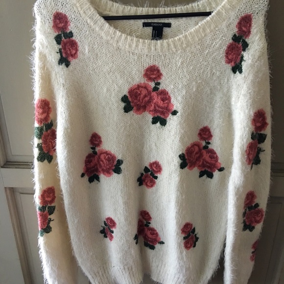 Fuzzy floral sweater