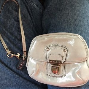 NWT Coach silver metallic wristlet