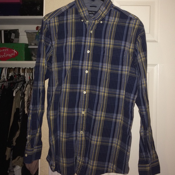 Men's large Nautica blue white &yellow plaid