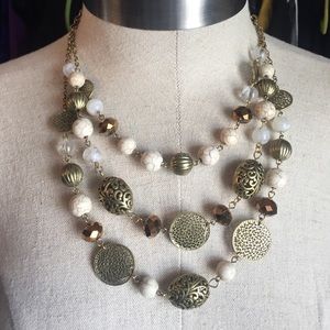 Unique Metal Bead 3 Strand Necklace