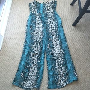 Snakeskin print teal jumpsuit