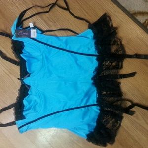 2 pc satin corset & thong panty set