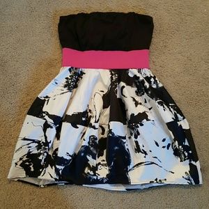Black, White, and Pink strapless dress