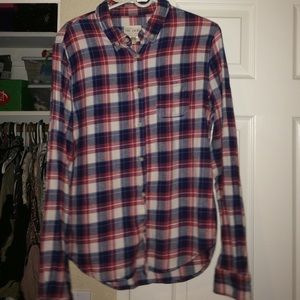 Men's medium red white blue plaid flannel