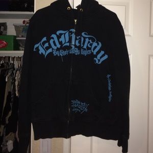 Men's large black Ed Hardy zip up hoodie