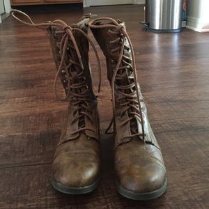 Brown combat boots