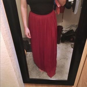 Sparkle & Fade Accordion Burgundy Maxi Skirt