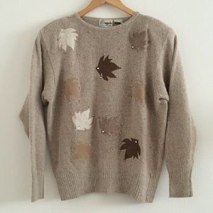 Vintage Silk-Angora Blend Taupe Leaf Sweater