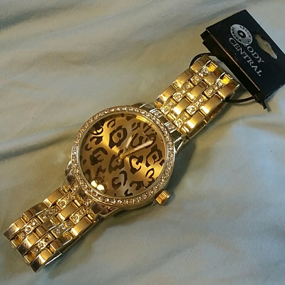 Gold and sparkle leopard print watch