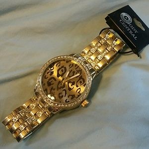 Gold and sparkle leopard print watch